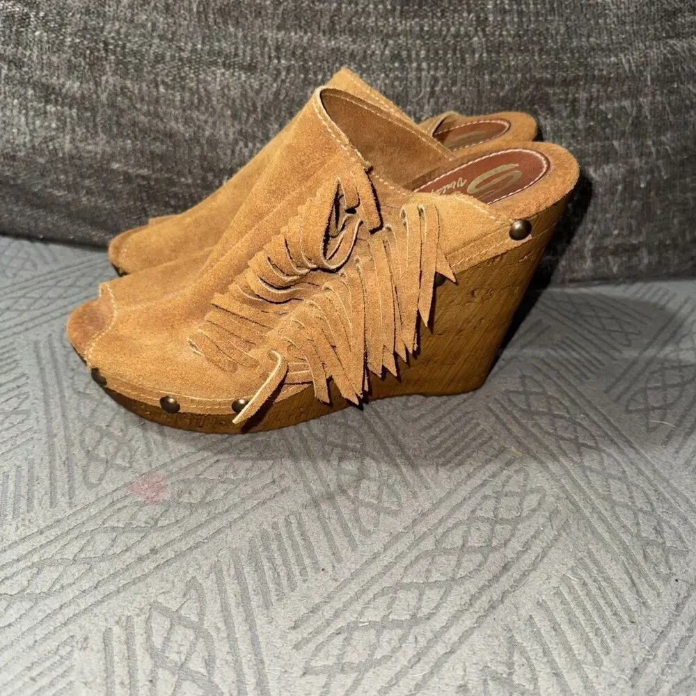Sbicca Vintage Collection Sandals Shoes Fringe Brown Suede Size 8.5 39 - Picture 3 of 4